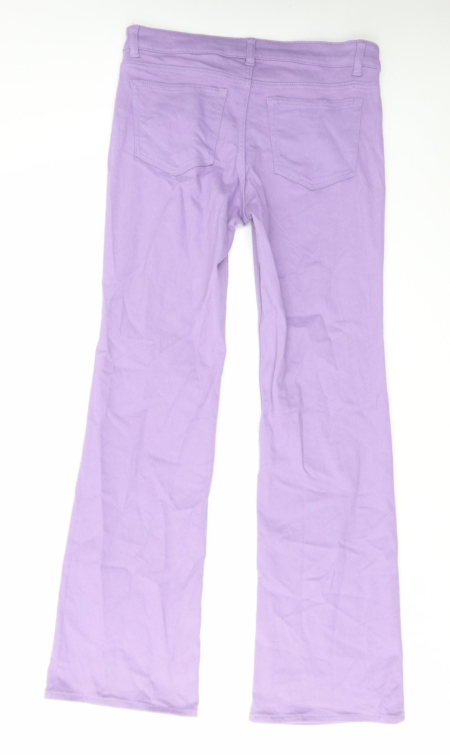 H&M Womens Purple Cotton Flared Jeans Size 10 L32 in Regular Zip