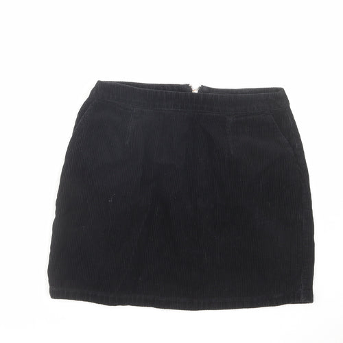 New Look Womens Black Cotton Mini Skirt Size 8 Zip
