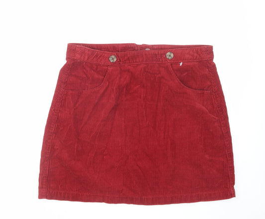 TU Womens Red Cotton A-Line Skirt Size 12 Zip