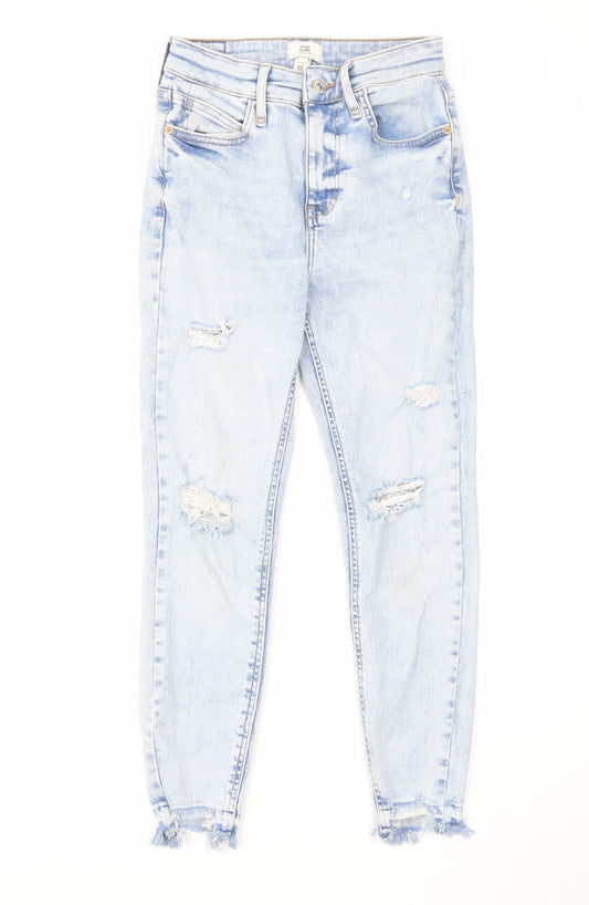 River Island Womens Blue Cotton Skinny Jeans Size 8 L24 in Regular Zip