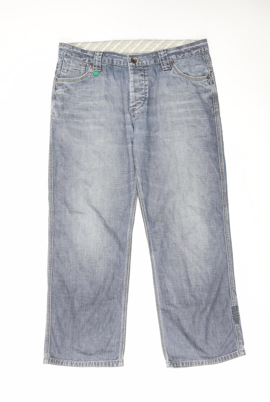 Fat Face Mens Blue Cotton Straight Jeans Size 36 in L30 in Regular Button