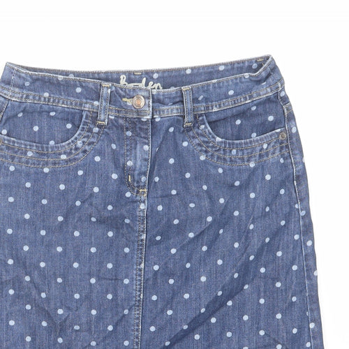 Boden Womens Blue Polka Dot Cotton A-Line Skirt Size 10 Zip
