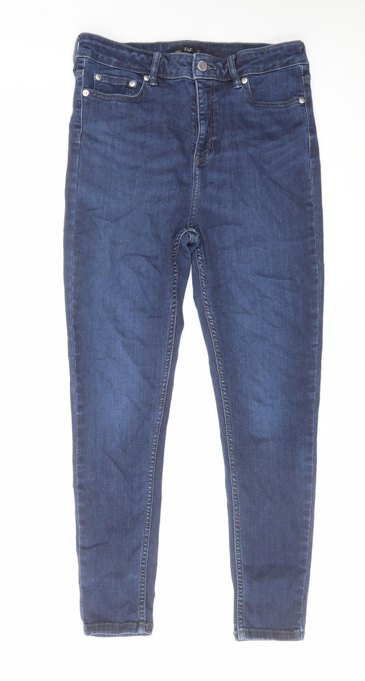 F&F Womens Blue Cotton Skinny Jeans Size 12 L26 in Regular Zip