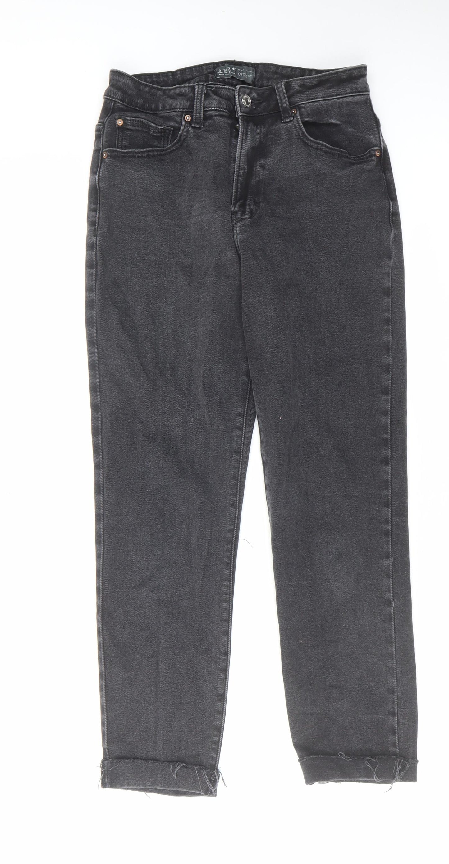 Denim & Co. Womens Black Cotton Straight Jeans Size 8 L25 in Regular Zip