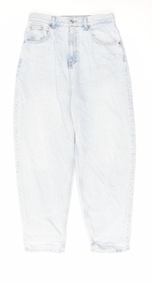 Zara Womens Blue Cotton Tapered Jeans Size 12 L29 in Regular Zip