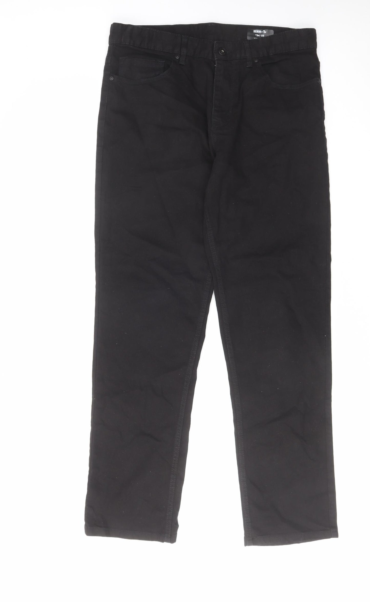 TU Mens Black Cotton Straight Jeans Size 34 in L32 in Regular Zip