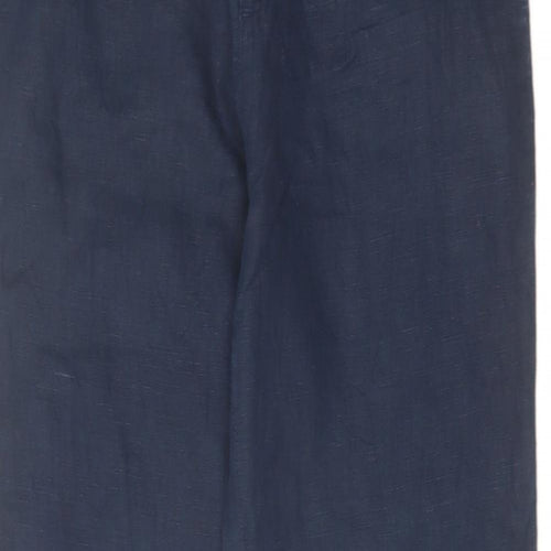 Monsoon Womens Blue Linen Trousers Size 10 L30 in Regular Hook & Eye