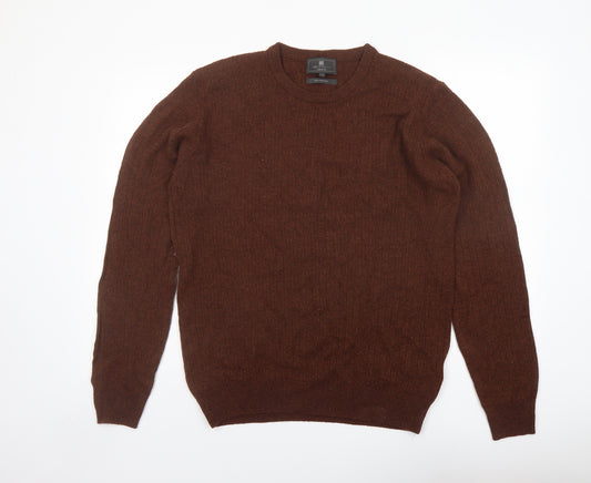 Marks and Spencer Mens Brown Round Neck Wool Pullover Jumper Size L Long Sleeve