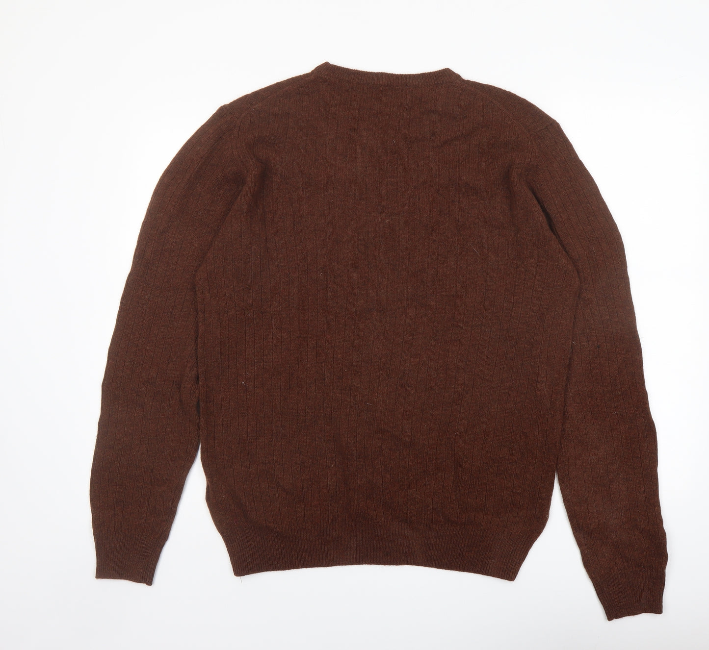 Marks and Spencer Mens Brown Round Neck Wool Pullover Jumper Size L Long Sleeve