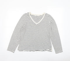 Joules Womens White Striped Cotton Basic Blouse Size 12 V-Neck
