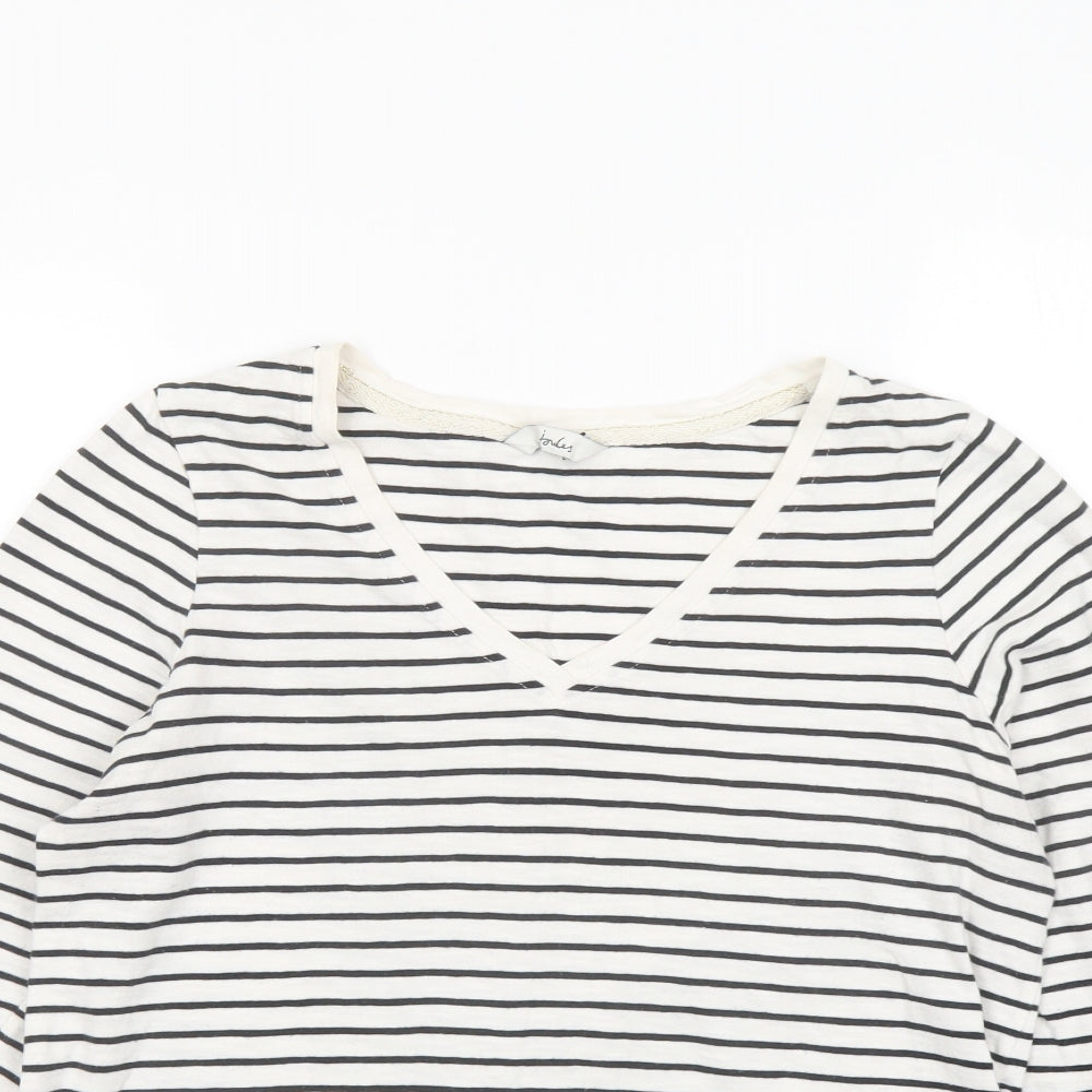 Joules Womens White Striped Cotton Basic Blouse Size 12 V-Neck