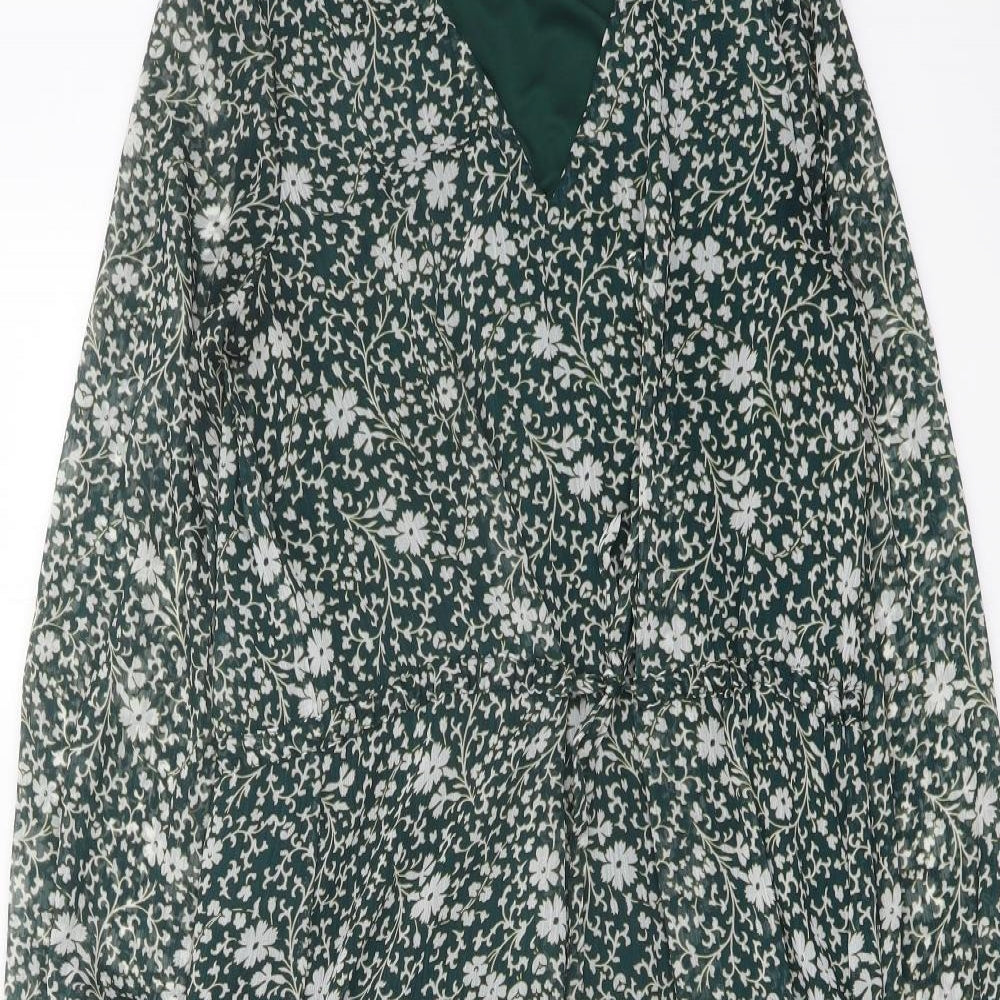 La Redoute Womens Green Floral Polyester A-Line Size 10 V-Neck Pullover