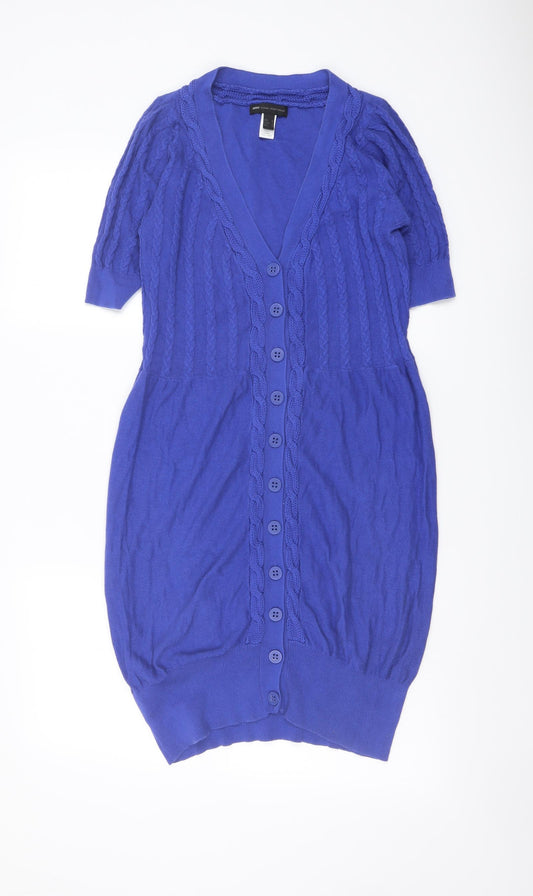 Mango Womens Blue V-Neck Cotton Cardigan Jumper Size M