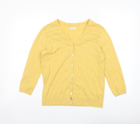 Fat Face Womens Yellow V-Neck Cotton Cardigan Jumper Size 10