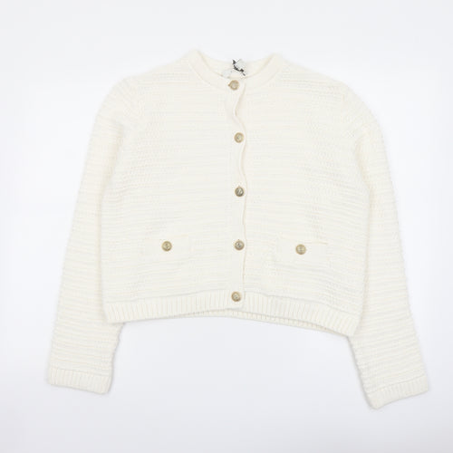 Marks and Spencer Womens Ivory Round Neck Cotton Cardigan Jumper Size M