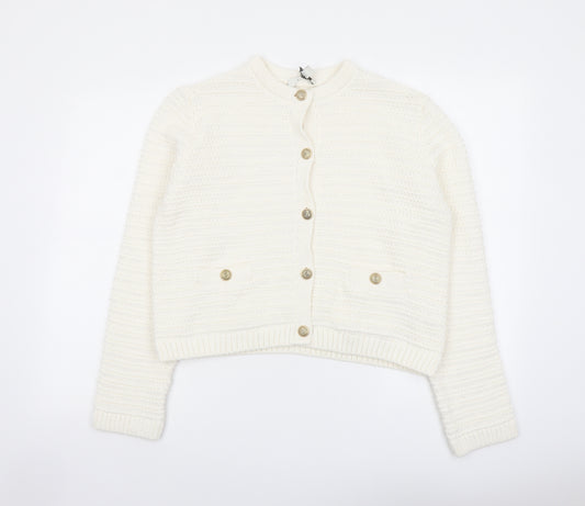 Marks and Spencer Womens Ivory Round Neck Cotton Cardigan Jumper Size M