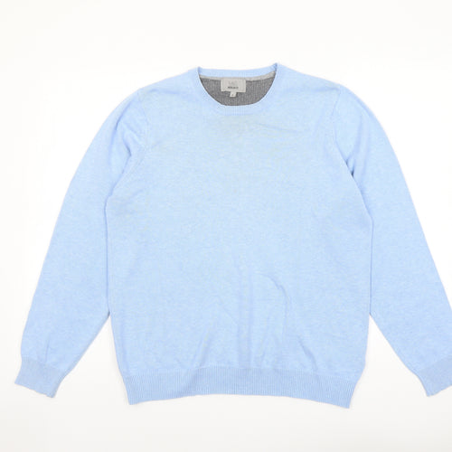 Marks and Spencer Mens Blue Round Neck Cotton Pullover Jumper Size S Long Sleeve