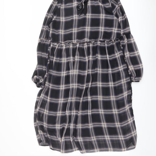 Jacqueline de Yong Womens Black Plaid Polyester A-Line Size 10 Round Neck Pullover
