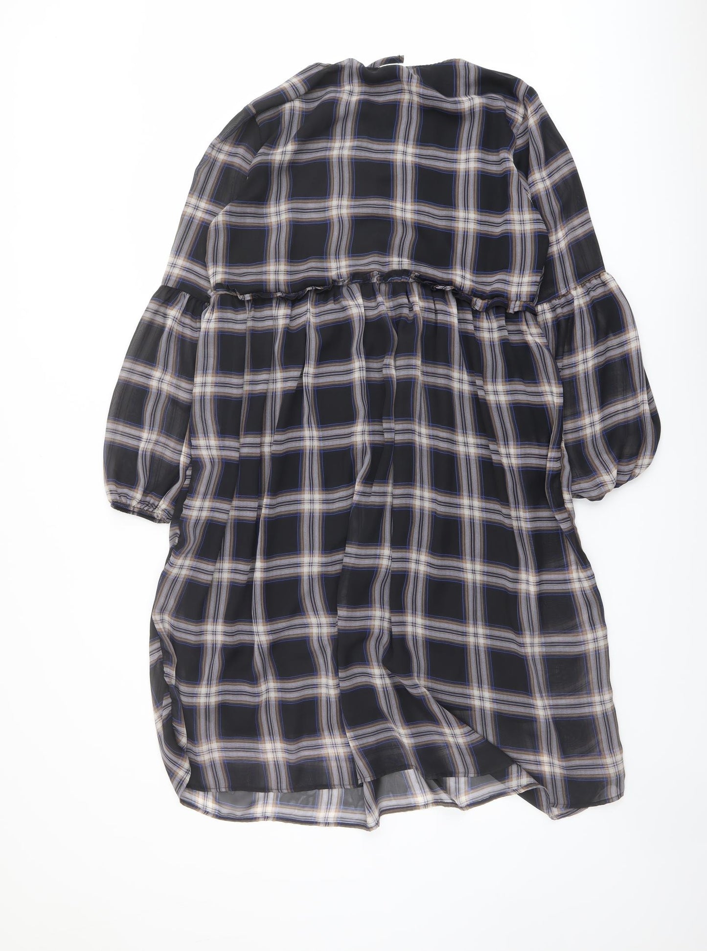 Jacqueline de Yong Womens Black Plaid Polyester A-Line Size 10 Round Neck Pullover