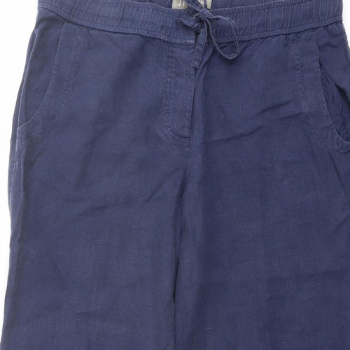 Jigsaw Womens Blue Linen Capri Trousers Size 8 L20 in Regular Drawstring