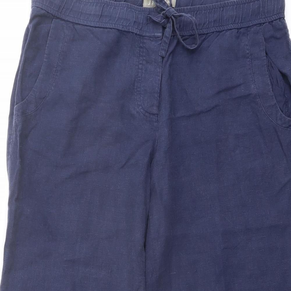 Jigsaw Womens Blue Linen Capri Trousers Size 8 L20 in Regular Drawstring