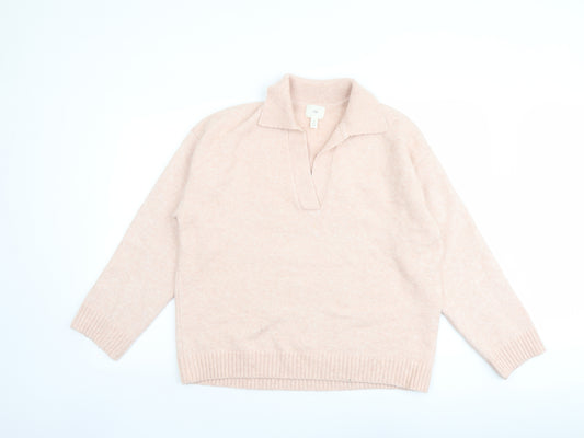H&M Womens Pink Collared Acrylic Pullover Jumper Size S