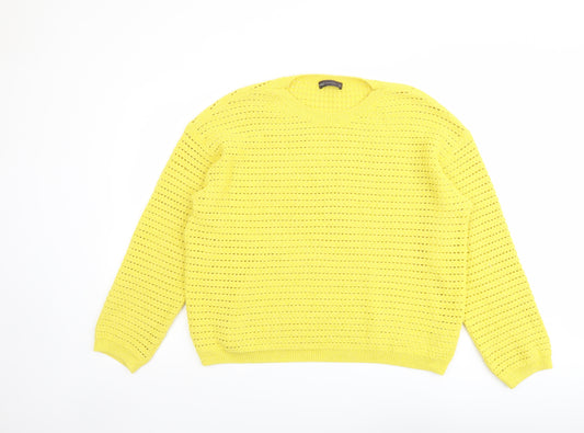 Marks and Spencer Womens Yellow Round Neck Cotton Pullover Jumper Size L