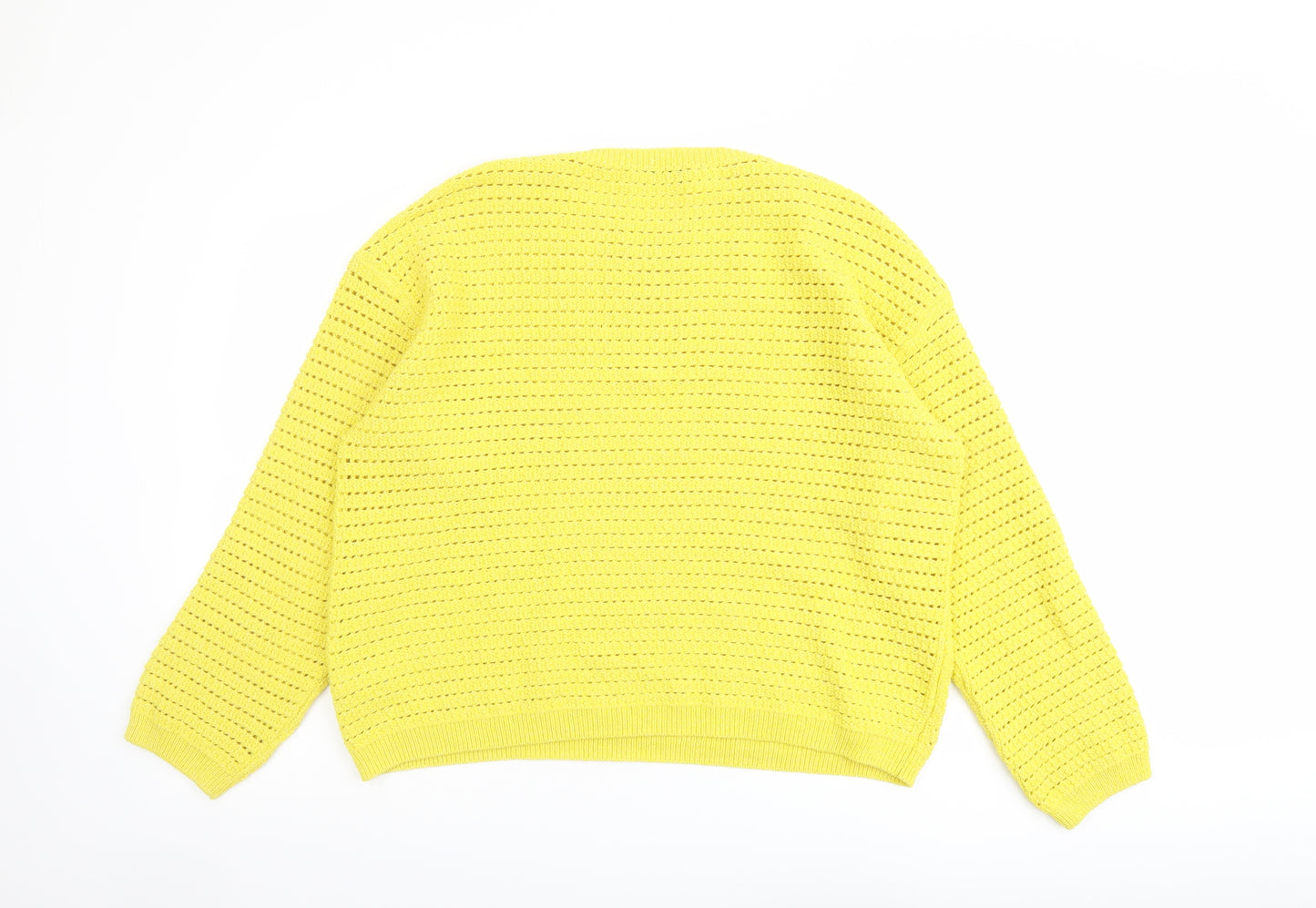 Marks and Spencer Womens Yellow Round Neck Cotton Pullover Jumper Size L