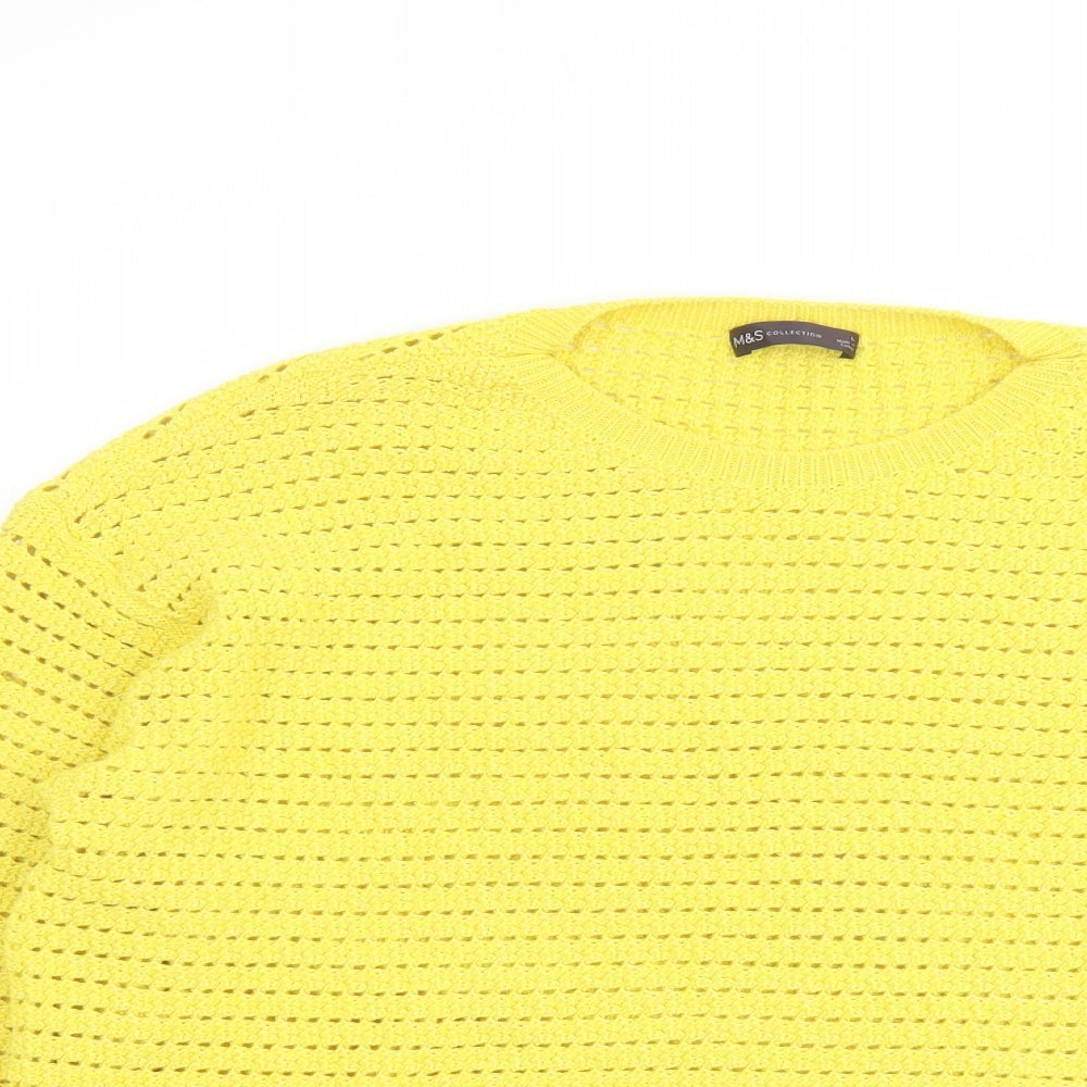 Marks and Spencer Womens Yellow Round Neck Cotton Pullover Jumper Size L