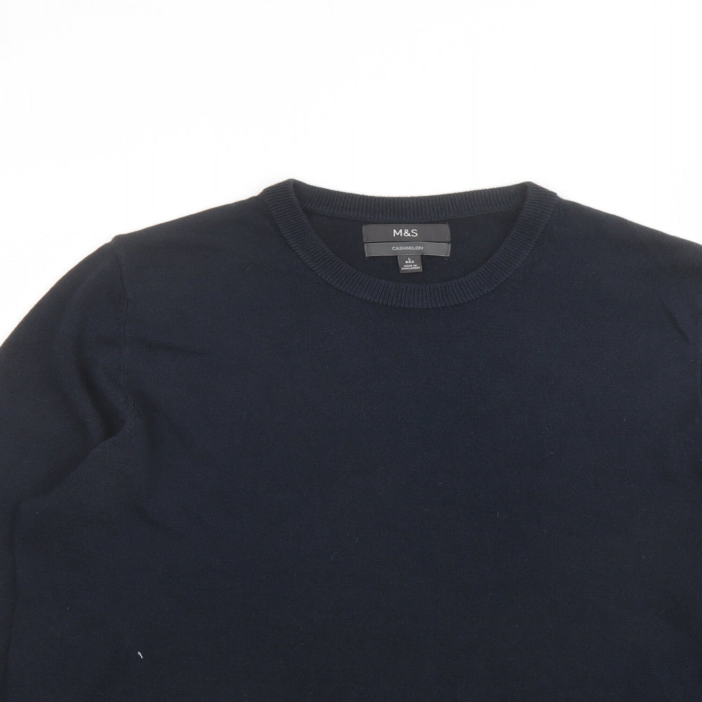 Marks and Spencer Mens Blue Round Neck Acrylic Pullover Jumper Size L Long Sleeve