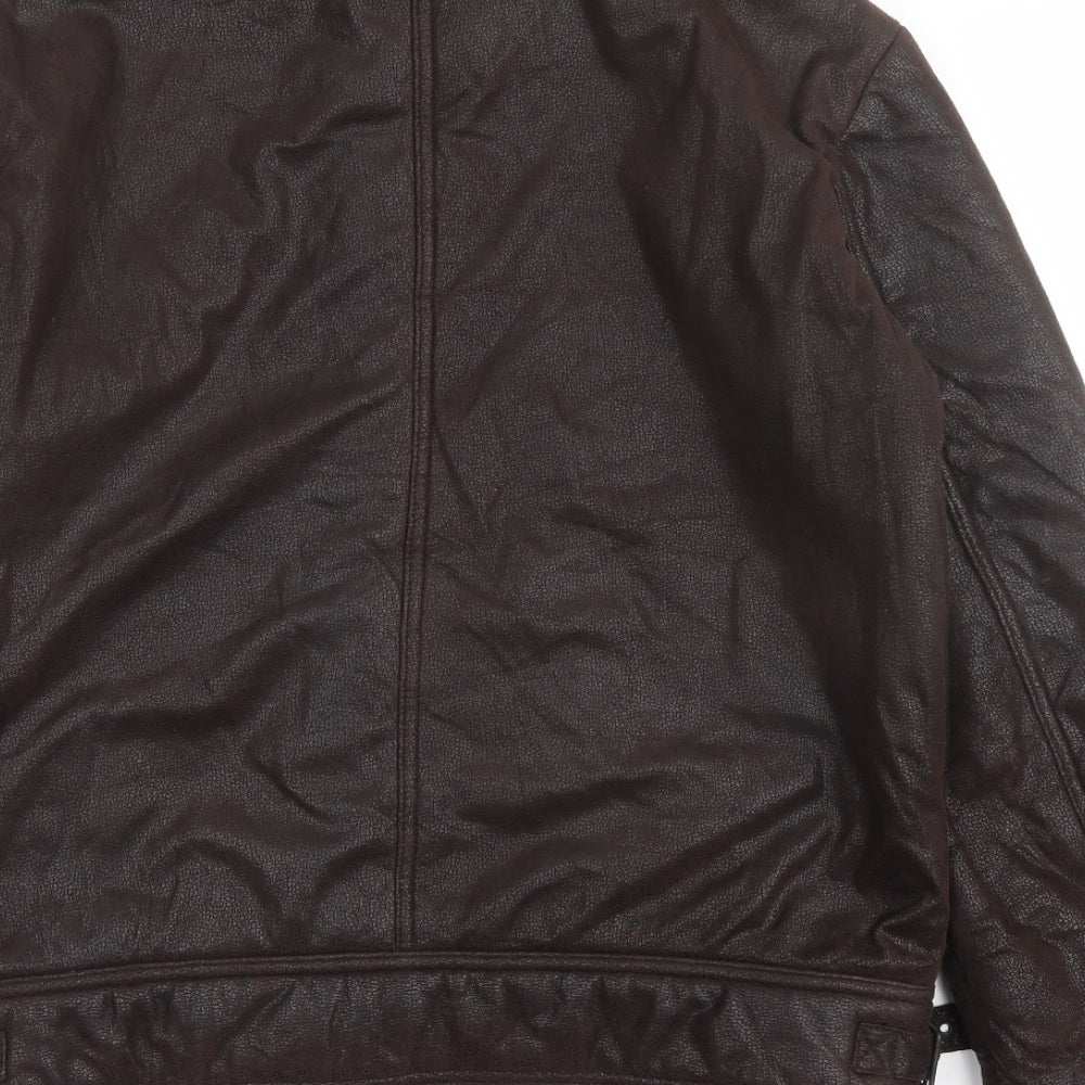 Zara Mens Brown Bomber Jacket Jacket Size XL Zip - Leather