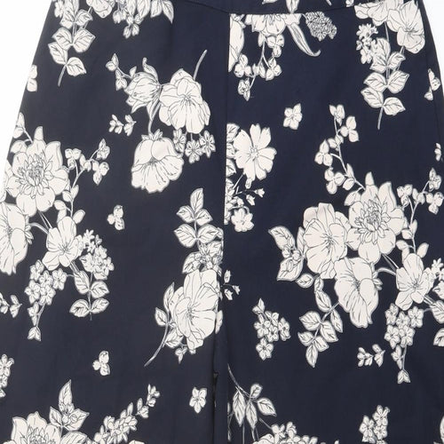 Oasis Womens Blue Floral Polyester Trousers Size 12 L22 in Regular Zip