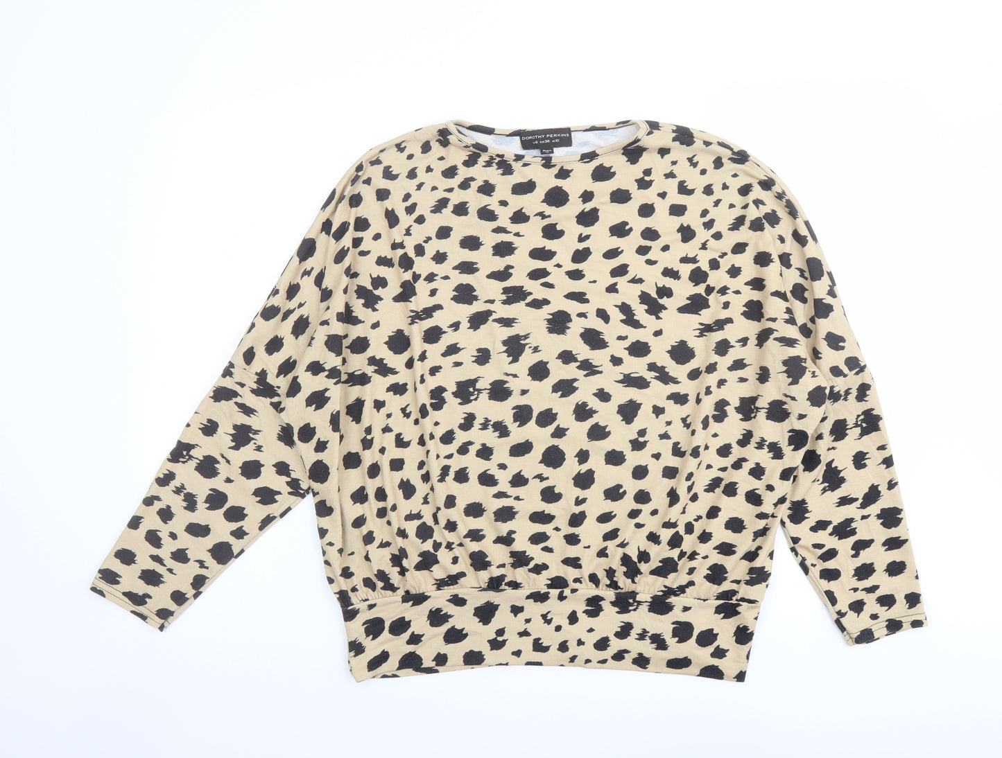 Dorothy Perkins Womens Beige Animal Print Polyester Basic Blouse Size 10 Crew Neck