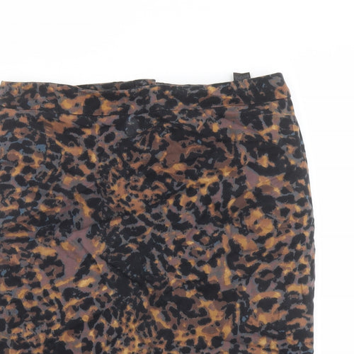 Marks and Spencer Womens Brown Animal Print Cotton Straight & Pencil Skirt Size 12 Zip - Leopard pattern