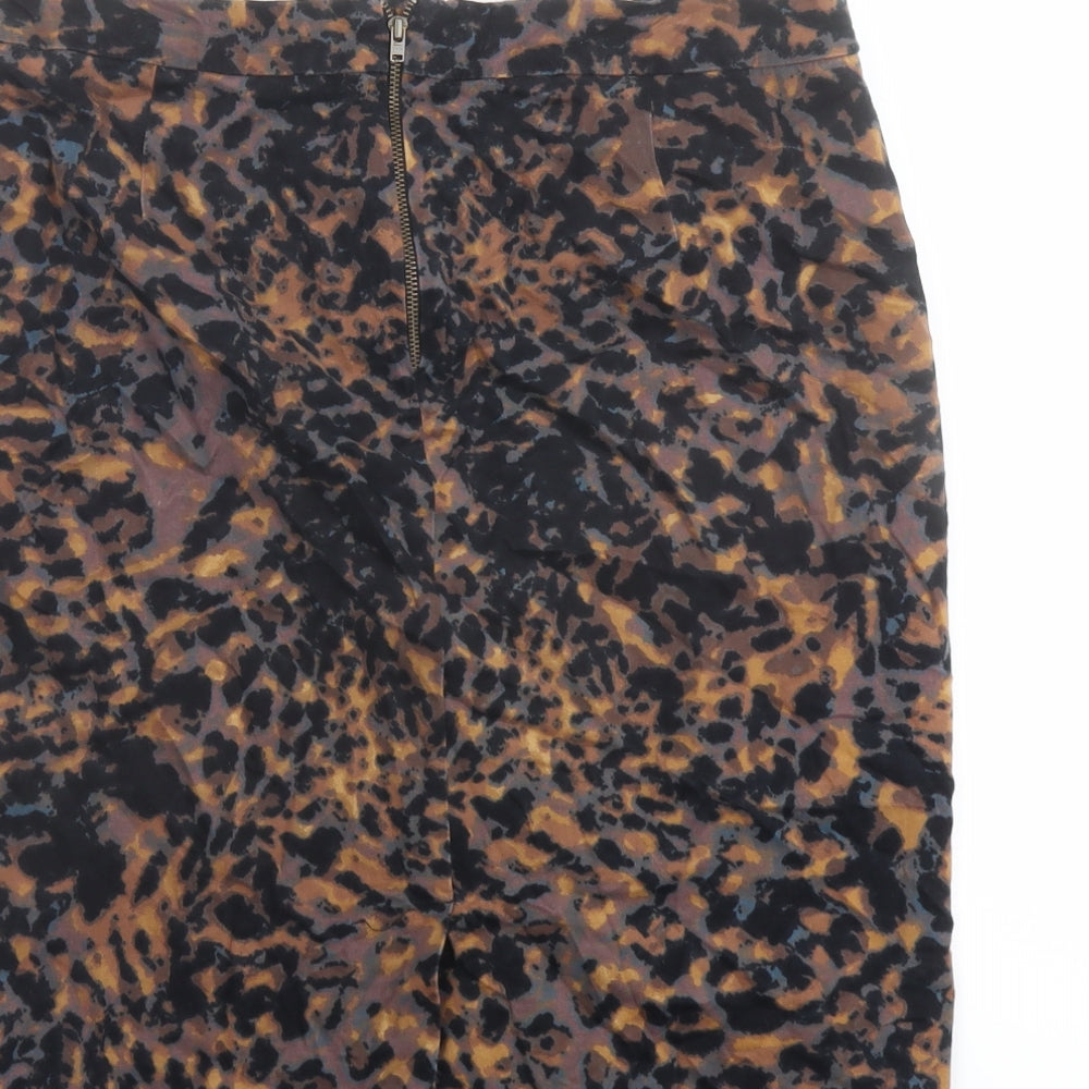 Marks and Spencer Womens Brown Animal Print Cotton Straight & Pencil Skirt Size 12 Zip - Leopard pattern