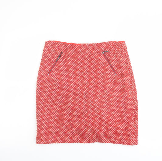 Marks and Spencer Womens Red Geometric Wool A-Line Skirt Size 10 Zip