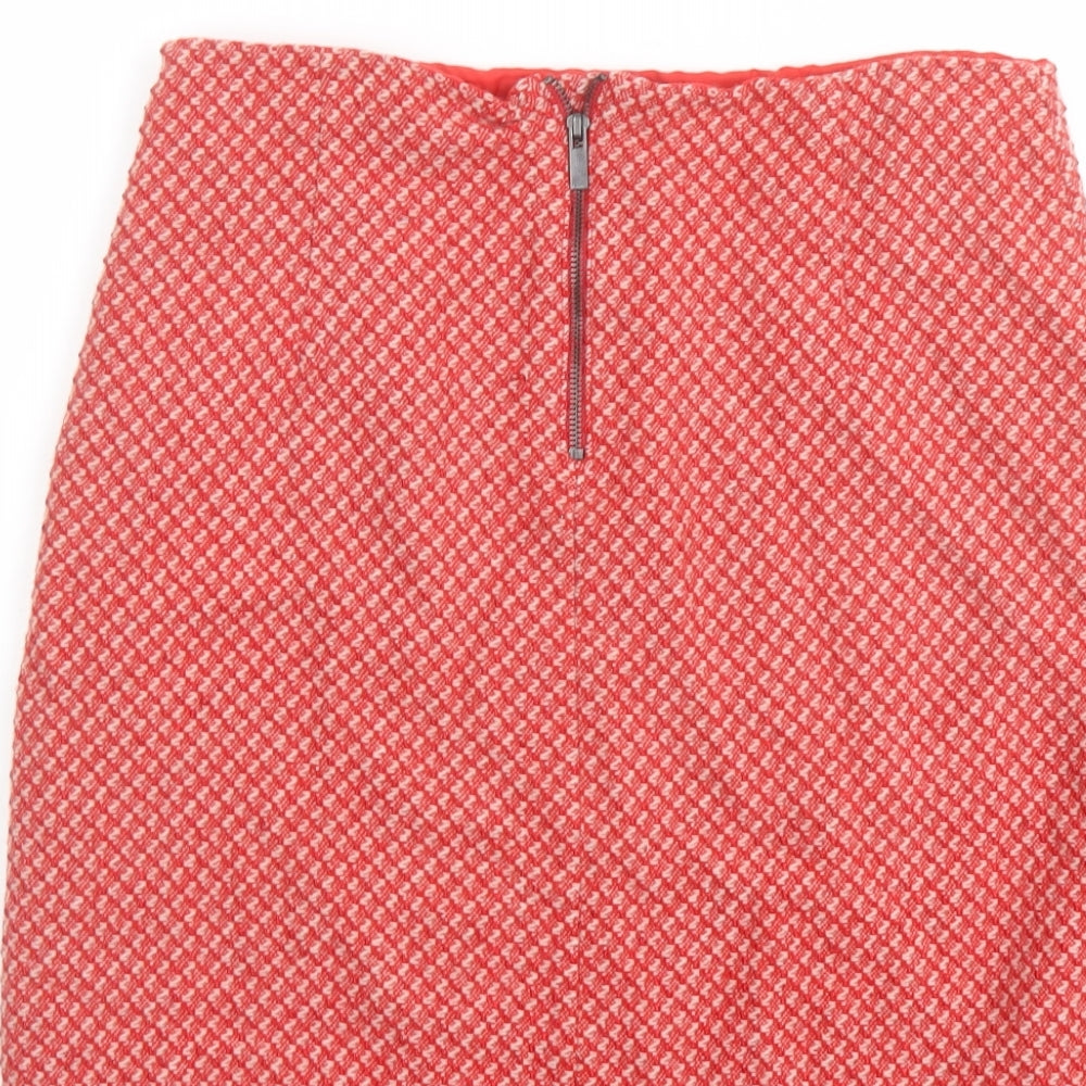 Marks and Spencer Womens Red Geometric Wool A-Line Skirt Size 10 Zip