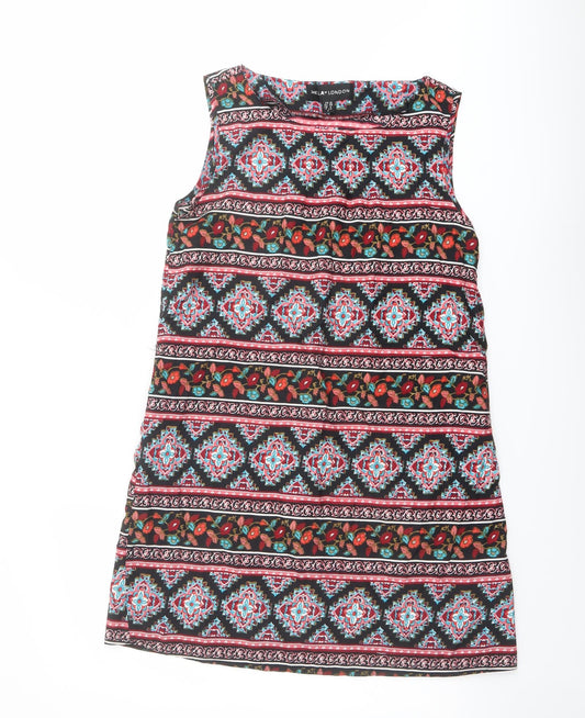 Mela London Womens Multicoloured Geometric Polyester Shift Size 10 Boat Neck Pullover