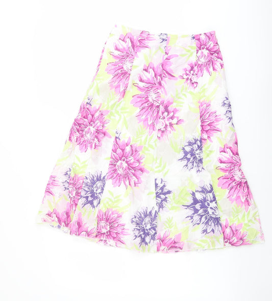 Marks and Spencer Womens Multicoloured Floral Cotton Swing Skirt Size 8 Zip