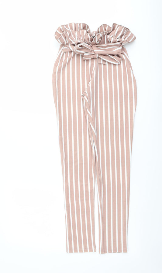 PRETTYLITTLETHING Womens Pink Striped Polyester Carrot Trousers Size 6 L28 in Regular