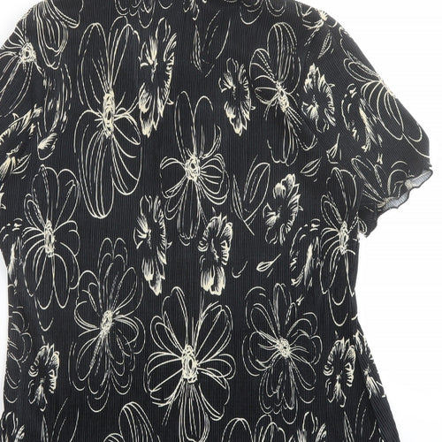 Sarah Hamilton Womens Black Floral Polyester Basic Blouse Size 14 V-Neck - Plisse
