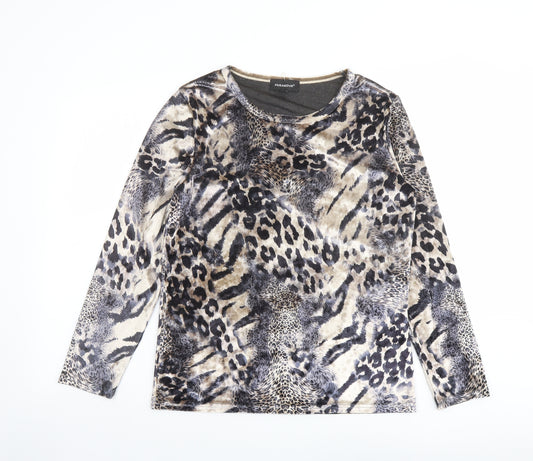Paramour Womens Brown Animal Print Polyester Basic T-Shirt Size M Round Neck - Leopard Print