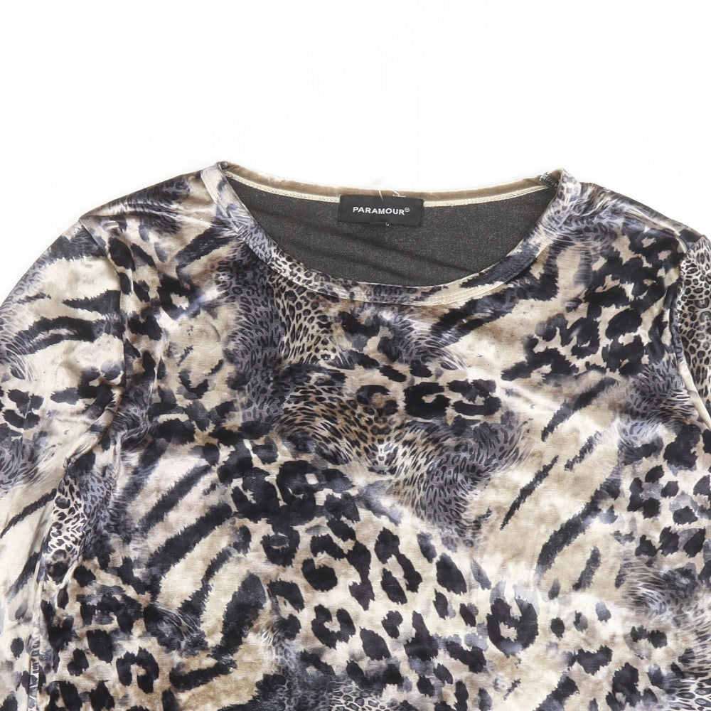 Paramour Womens Brown Animal Print Polyester Basic T-Shirt Size M Round Neck - Leopard Print