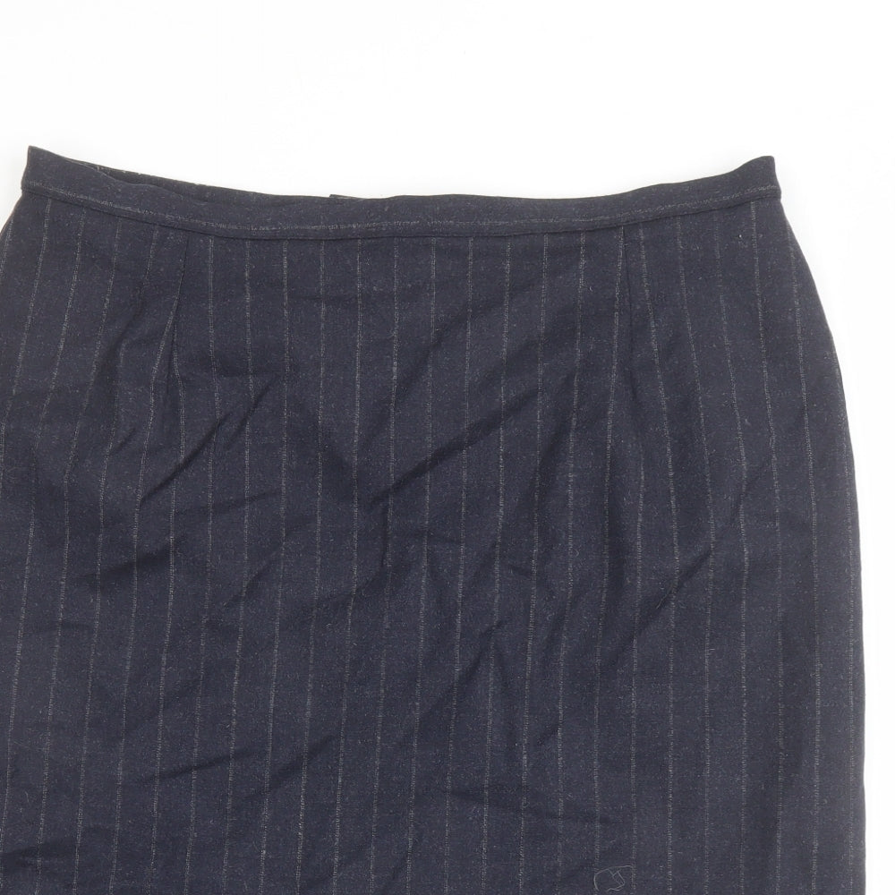 Marks and Spencer Womens Black Striped Wool A-Line Skirt Size 18 Zip