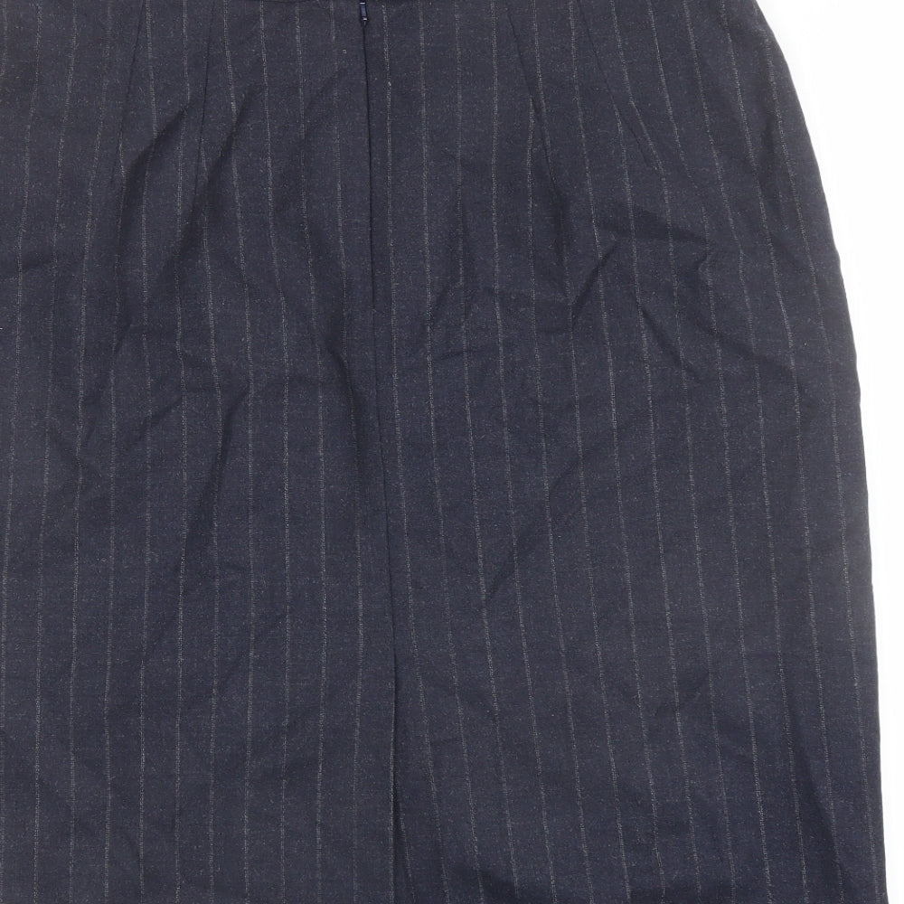 Marks and Spencer Womens Black Striped Wool A-Line Skirt Size 18 Zip