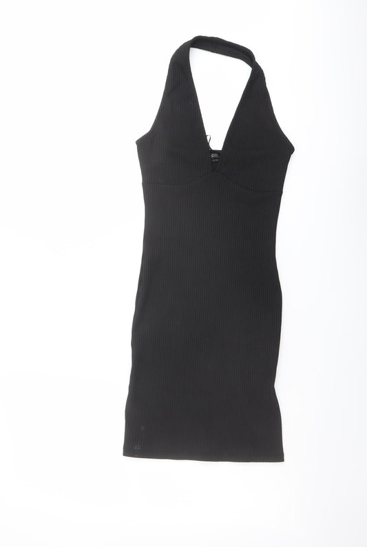 Bershka Womens Black Polyester Bodycon Size XS Halter Pullover