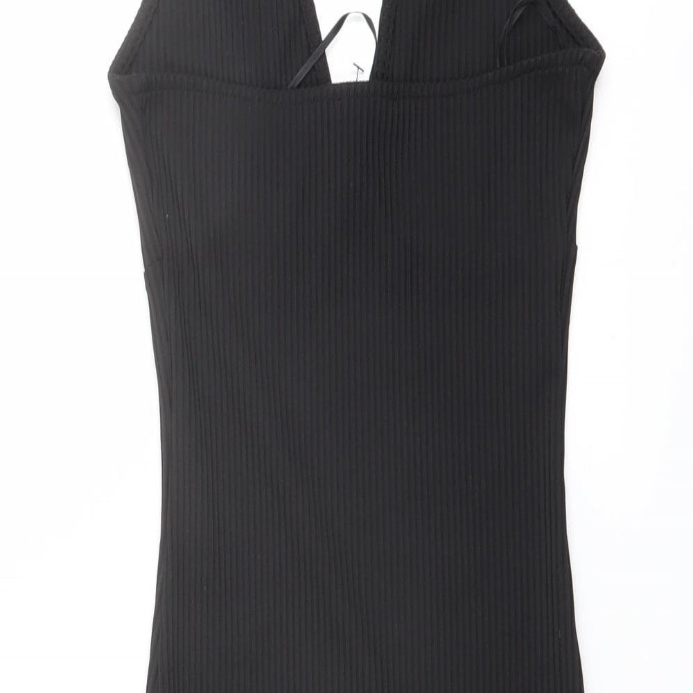 Bershka Womens Black Polyester Bodycon Size XS Halter Pullover