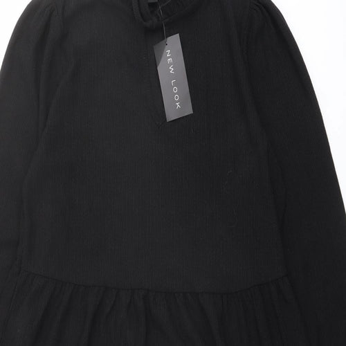 New Look Womens Black Polyester Shift Size 12 Mock Neck Tie