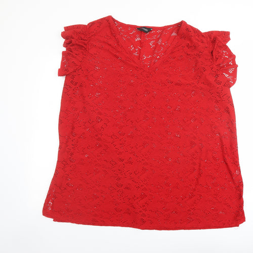 Yours Womens Red Polyester Basic T-Shirt Size 22 V-Neck