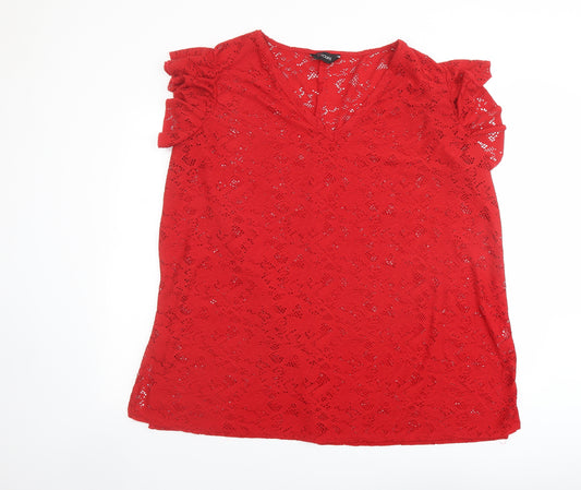 Yours Womens Red Polyester Basic T-Shirt Size 22 V-Neck